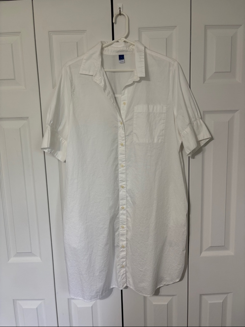 Old Navy White Short-Sleeve Button-Down Shirt Dress